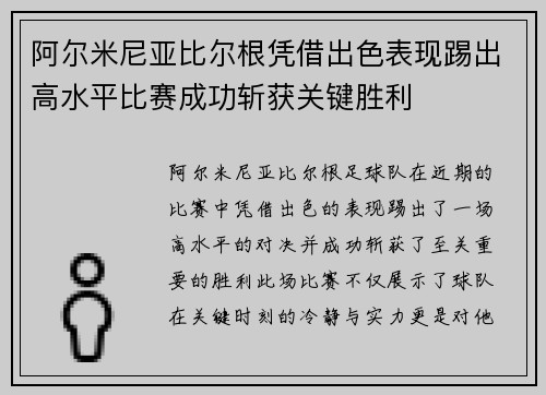 阿尔米尼亚比尔根凭借出色表现踢出高水平比赛成功斩获关键胜利